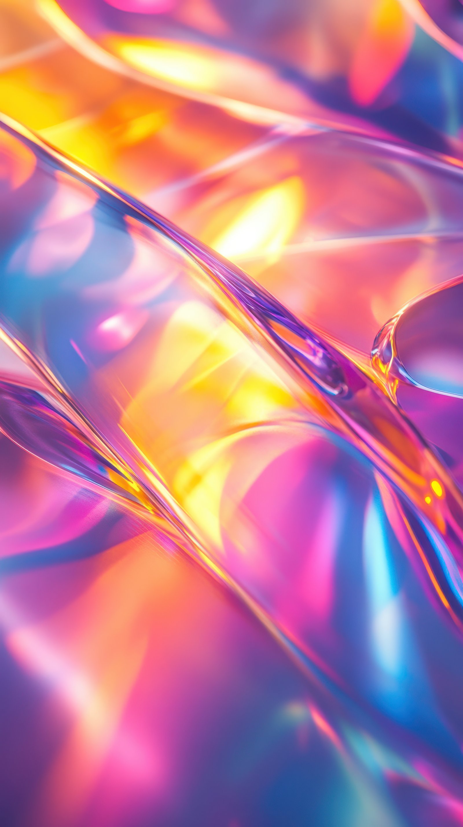 Vibrant light reflections create an abstract display of colors and shapes on a smooth surface